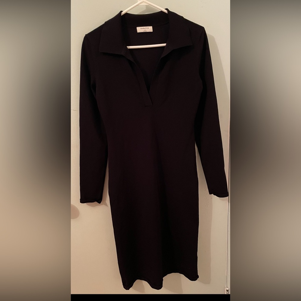 Aritzia babaton black bodycon polo midi dress size medium fits small